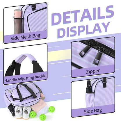 Boulder Bee Pickleball Tote Bag for Women with Paddle Holder - color: Purple stripe