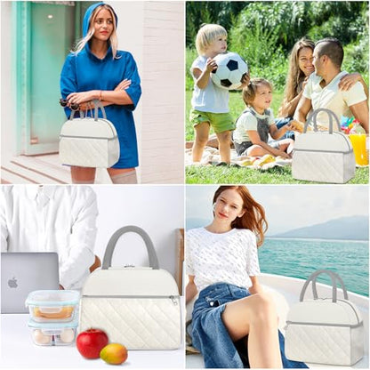 Coobiiya Lunch Box Lunch Bag for Women Men,Reusable Cute Lunch Pail bag - color: Embroidered White