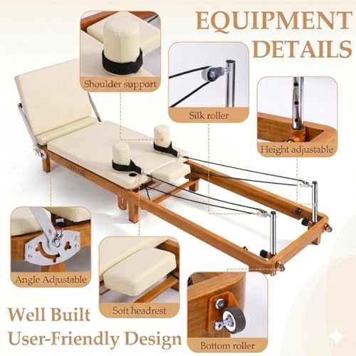 88" Foldable Pilates Reformer,Walnut Wood Grain Metal Frame, Dual Spring & Latex Resistance, Jump Board & Headrest, Adjustable Footbar Space-Saving Home Gym, Ideal - size: 88IN*21.3IN*11IN