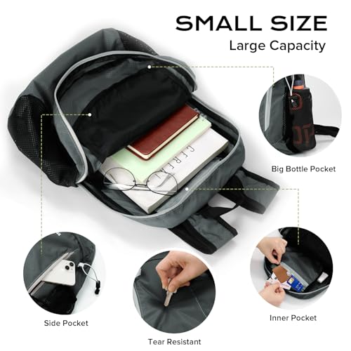 VPBAGE 15L Water-resistant Hiking Daypack, Small Backpack Travel Outdoor, Lightweight Day Pack with Tool Loops - color: A-dark Grey