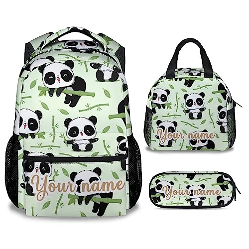 Personalized Panda Backpack with Lunch Box And Pencil Case, 16 Inch Panda Theme Bookbag with Adjustable Straps, Durable, Lightweight, Large Capacity, School Backpack for Girls Women - color: Panda3-3