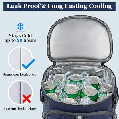 SUN CUBE Cooler Backpack 33 Can, Leakproof Insulated Backpack Cooler for Men Women, Camping Cooler Backpack for Beach Travel Hiking, Waterproof Lunch Backpack - color: Navy