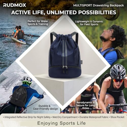 Drawstring Backpack with Shoe Compartment,Water Resistant Sports Gym Bag,String Bag for Men Women,Soccer,Basketball - color: Royal Blue