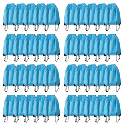 Drawstring Backpack Bulk 40Pcs Draw String Backpack Bags DIY Gym Sports Traveling Yoga Cinch Bag Sackpack Drawstring (sky blue light blue) - color: Skyblue