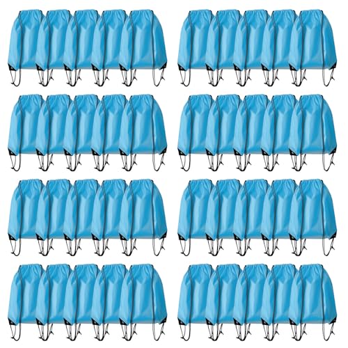 Drawstring Backpack Bulk 40Pcs Draw String Backpack Bags DIY Gym Sports Traveling Yoga Cinch Bag Sackpack Drawstring (sky blue light blue) - color: Skyblue