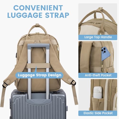 LOVEVOOK Laptop Backpack for Women with Laptop Compartment,Fits 17" Laptop - color: D-khaki-beige, size: 17-Inch(separate laptop compartment)