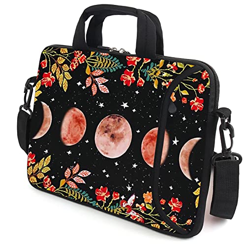 AMARY 15.4" 15.6" laptop sleeve adjustable shoulder strap with handle accessory pocket for men women (Flowers Moon) - color: Flowers Moon