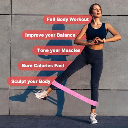 PATIKIL Booty Resistance Bands for Working Out Non-Slip Workout Elastic Fabric Resistance Loops with Bag and Instruction - color: Pink, Rose Red, Rubber Red