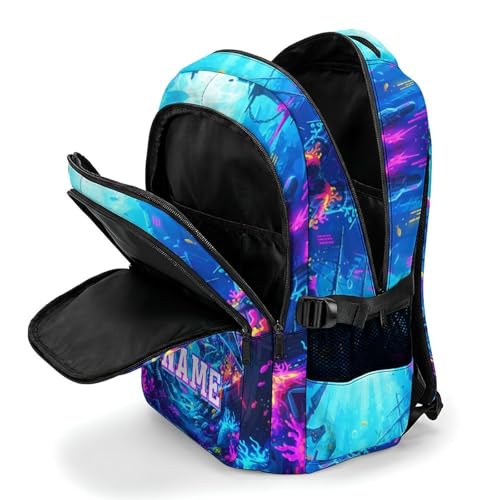 Boys Backpack Shark Backpacks Personalized with Name for Kids Teens, Large Capacity Bookbag for School Elementary Middle Senior Travel Casual - color: Dark Blue