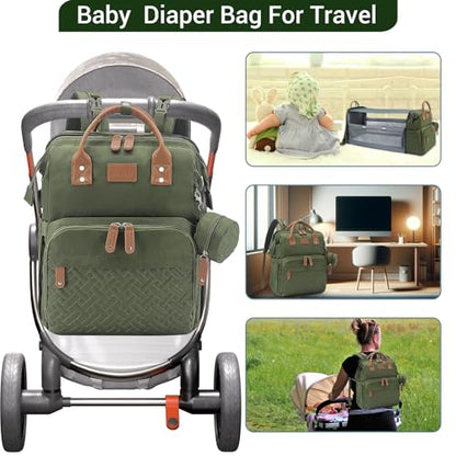 JOLLITO Diaper Bag Backpack with Changing Station Large Capacity Multifunction Baby Bags for Boy Girl Travel For Moms Dads Baby Registry Search Essentials Shower Gifts - color: Green