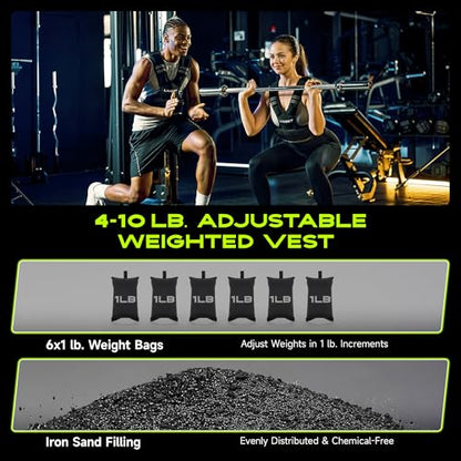Adjustable Weighted Vest for Women Men, 4-10lb 11-20lb 20-32lb Weight Vest with 6 Ironsand Bags, Running Vest with Reflective Strips Adjustable Buckle Straps for Walking Strength Training - size: 4-10 lbs