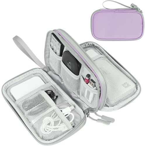 FYY Electronic Organizer, Travel Cable Organizer Bag Pouch Electronic Accessories Carry Case Portable Waterproof Double Layers All-in-One Storage Bag for Cable, Cord, Charger, Phone,-Light Purple - color: Light Purple, style: Small