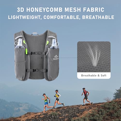Running Vest for Women Men, 5L Hydration Vest with Dual 500ml Soft Flask, Lightweight Water Backpack, Adjustable Chest Straps Running Hydration Backpack for Running Cycling Hiking - color: Grey