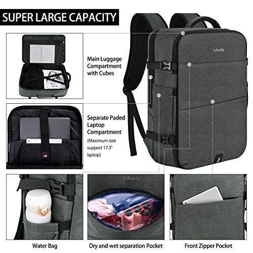 Lubardy Travel Backpack for Men Women 17 Inch Flight Approved Carry on Backpack Waterproof Large 40L Luggage Daypack Business College Weekender Overnight Laptop Backpack with 3 Packing Cubes, Grey - color: Grey(backpack With 3 Packing Cubes)