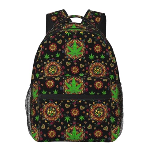 Stylish Travel Backpack Trippy Green Weedleaf Leaf Art, Commuter Daypack with Laptop Compartment for Work, Trips and Gym - color: Pattern (14)