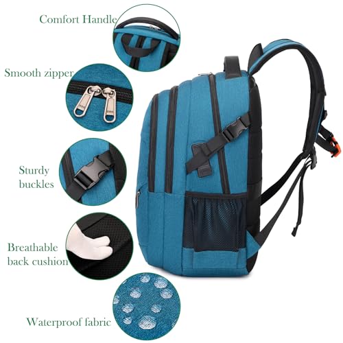 FENGDONG 17.3 inch Large Laptop Backpack Durable Waterproof Travel College Backpack Bookbag for Men & Women Business Backpack with USB Charging Port and Headset Port Light Teal - color: A3-teal