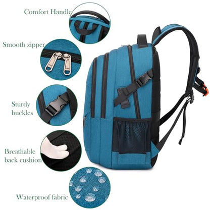 FENGDONG 17.3 inch Large Laptop Backpack Durable Waterproof Travel College Backpack Bookbag for Men & Women Business Backpack with USB Charging Port and Headset Port Light Teal - color: A3-teal