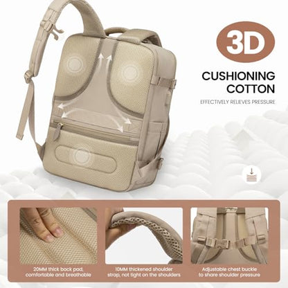 LOVEVOOK Travel Backpack for Women Men, 40L Carry On Backpack with 3 Packing Cubes,TSA Personal Item Travel Bag Airline Approved, Water Resistant Weekender Overnight Luggage Daypack - color: H-hkaki-beige-brown, size: Large - 17.3 Inch - 40L - 3 Pcs