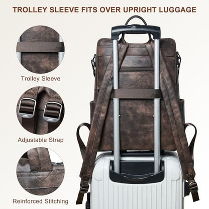 Shrrie Laptop Backpack for Women 15.6 inch,Travel Leather Backpack Purse Nurse Teacher Carry on Backpack Computer Bag,Professional Water-Resistant College Business Work Casual Daypack,Two-toned Coffee - color: Two-toned Coffee