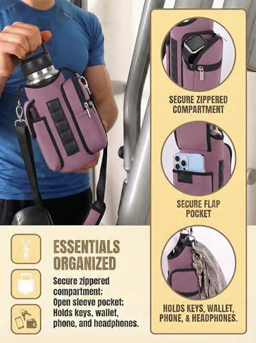 Magnetic Gym Tote,18-40oz Water Bottle Bag Holder,Neoprene Case Pouch with Phone Pocket,Men Women Workout Accessories - color: Dusty Mauve