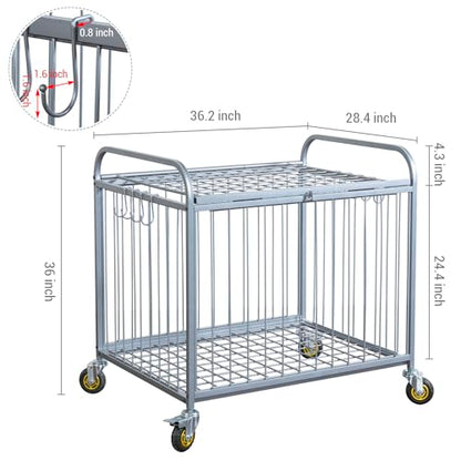MyGift Large Capacity Metal Rolling Multi Sports Ball Cage Storage Hopper, Gym Equipment Basket Cart with Lockable Latch, Heavy Duty Caster Wheels, and 8 Accessory Hooks - color: Silver