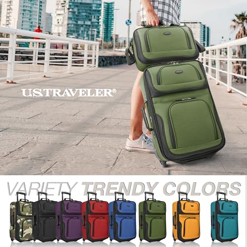 U.S. Traveler Rio Lightweight Softside Rolling Carry-on Suitcase, 2-Wheel Set, Green - color: Green, size: 21"/14"