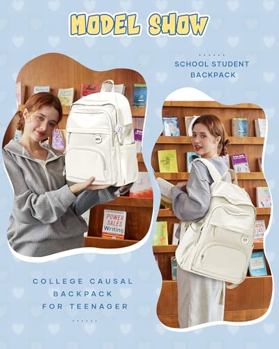Lightweight Backpack for College & High School Backpack With Lots of Pockets Cute School Bag for Girls Boys, Large Capacity Bookbag for Women Men, Waterproof Teens Casual Daypack Backpack(Beige) - color: Beige