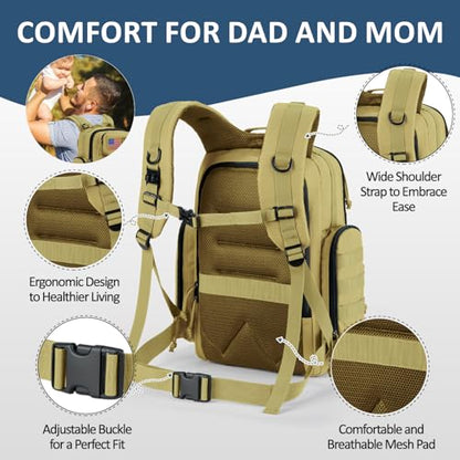 MIRACOL Baby Diaper Bag with Changing Pad - Large Military Daddy Gear Backpack for Hiking Travel Camping -Army Style for Men Active Dad Tan - color: Tan W/ Changing Mat