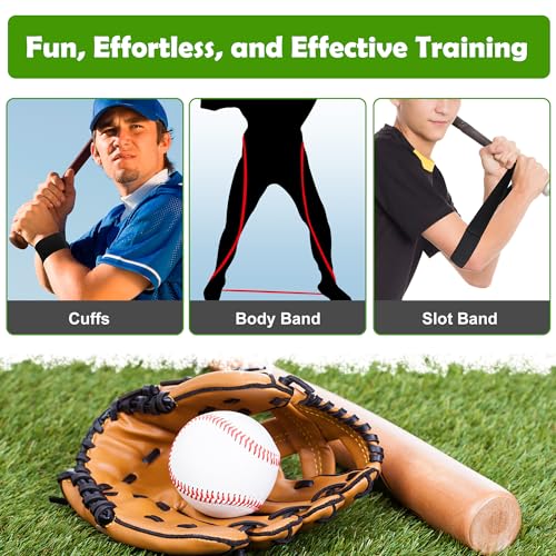 codree Baseball Swing Trainer Bands- Elastic Baseball Softball Hitting Resistance Bands- Baseball Batting Training Aids Equipments for Athletes Improve Batting, Arm Strength - color: 1 Set