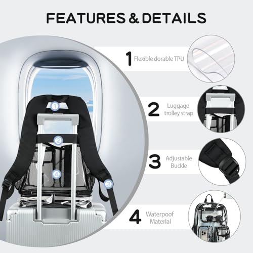 Cusangel Heavy Duty Clear Backpack,16.5 x12 x5inch TPU Large Capacity See Through Backpack for Sport Events,Travel (Upgrad Black-XL) - color: Upgrad Black-xl