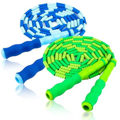 Jump Rope for Kids, Adjustable Jump Ropes for 4 5 6 7 8 10 12, Tangle Free Jumping Rope Age 8-12, Segmented Soft Beaded Skipping Rope for Women Fitness - color: Green and Blue