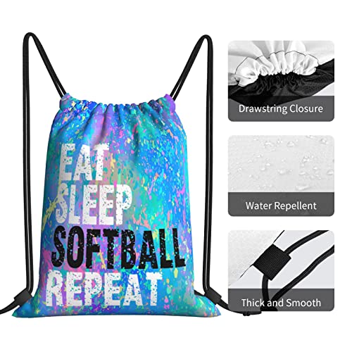 Drawstring Backpack Gym String Bag Sports Drawstring Sackpack For Women Men - color: Eat Sleep Softball Repeat
