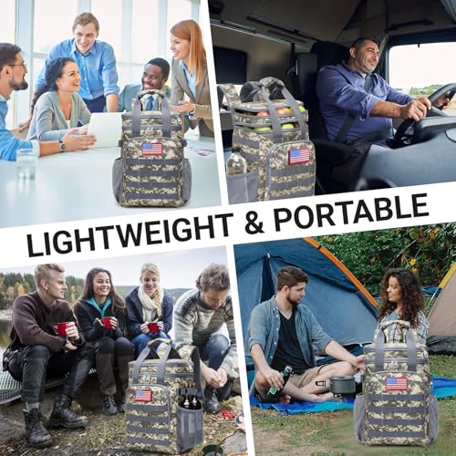 Fathers Day Gift-Tactical Backpack Cooler,Large Cooler Backpack Lunch Box for Men Adults Work with Handle,Insulated Soft Thermal Bag - color: Camo-grey