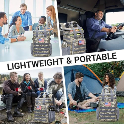 Fathers Day Gift-Tactical Backpack Cooler,Large Cooler Backpack Lunch Box for Men Adults Work with Handle,Insulated Soft Thermal Bag - color: Camo-grey