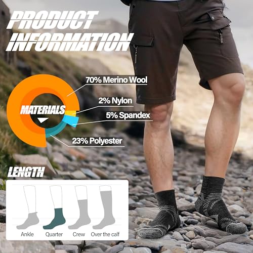 ANTSANG 6 Pairs Merino Wool Quarter Ankle Hiking Running Socks Compression Thermal Thick Cushion Socks for Women Men - color: Black Series, size: Medium