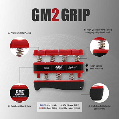 GM2 Grip Exerciser, Hand Exerciser, Finger Exerciser. 9lb(Black) 7lb(Red) 5lb(Blue) - color: Black