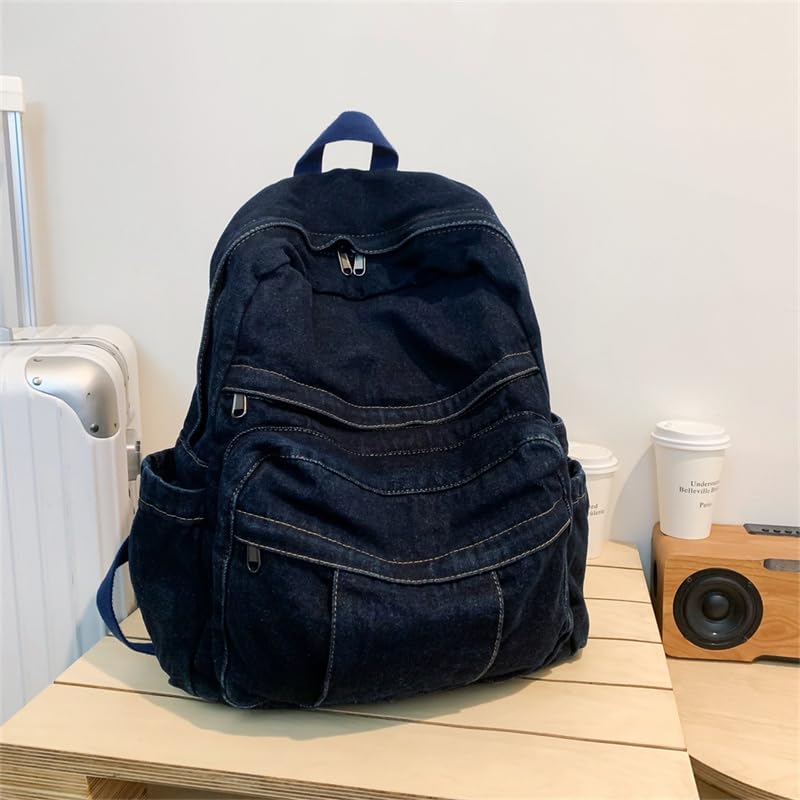 MaxxCloud Women's Heavy Cotton Canvas Laptop Backpack Lightweight Casual Hiking Daypack Travel Bag - color: Dark Blue