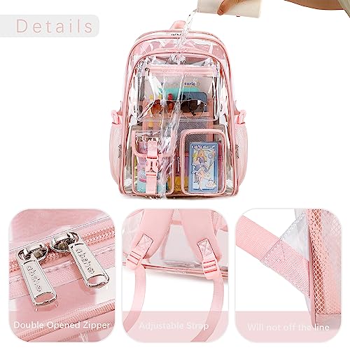 abshoo Large Clear Backpack For Girls Women School Bookbag Heavy Duty Transparent Backpack (Pink) - color: Pink