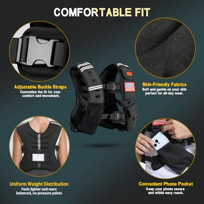 WANOON Weighted Vest for Men Women, 8lb/12lb/16lb/20lb/30lb/40lb Fixed Weight, Plus Size Fitness Vest with Phone Pocket & Reflective Strips for Walking Running Rucking Strength Training - size: 16lb