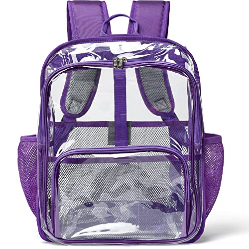 Clear Backpack, 15'' Clear Backpacks for School Heavy Duty See Through Bookbag Multi-pocket PVC Backpack for Men Women, Purple - color: Purple, size: Large-15.5in
