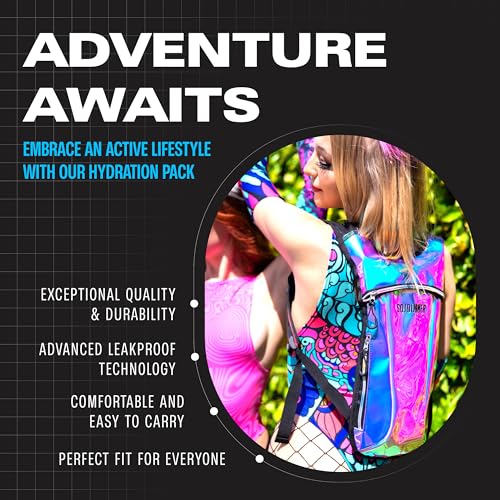 Sojourner Rave Hydration Pack - Hydration Backpack - Hydropack with 2L Bladder - Water Backpack for Festivals, Hiking, Running, Biking and More - color: Holographic - Blue