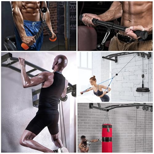 SELEWARE 48'' Heavy Duty Pull Up Bar Wall Mount Multi-function Chin up Bar with Home Gym Cable Pulley System LAT Pulldown Workout Attachments Heavy Bag Hanger - color: A. Black Pull Up Bar with Cable Pulley System