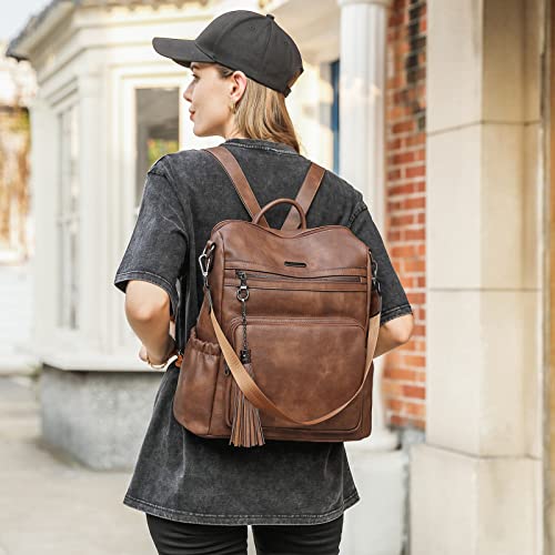 CLUCI Backpack Purse for Women Travel Backpack Large Leather Fashion Designer Lady Shoulder Bag with Tassel Brown - color: 0-0 Two-toned Brown