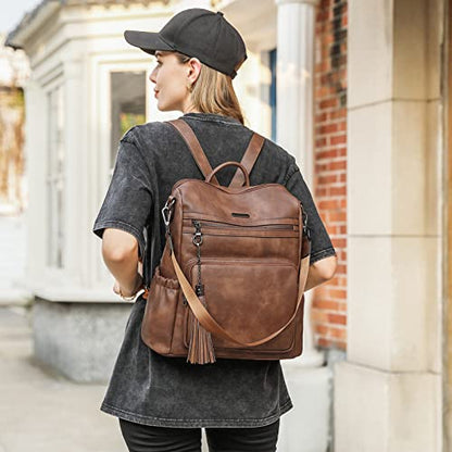 CLUCI Backpack Purse for Women Travel Backpack Large Leather Fashion Designer Lady Shoulder Bag with Tassel Brown - color: 0-0 Two-toned Brown