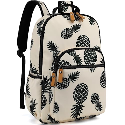 Leaper Water-resistant Pineapple Laptop Backpack Women Shouler Bag Bookbags Satchel Beige - color: Beige-pineapple, size: Large