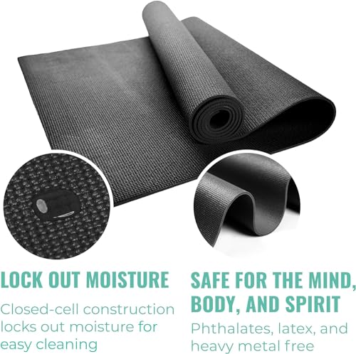 12-Pack Classic Yoga Mat With Carrying Strap, 68" x 24" Non Slip Exercise Mat, 4mm Thick Gym Mat, Bulk Non Toxic Yoga Mats for Home Workout, Schools, Classroom, and Studios - color: Gray