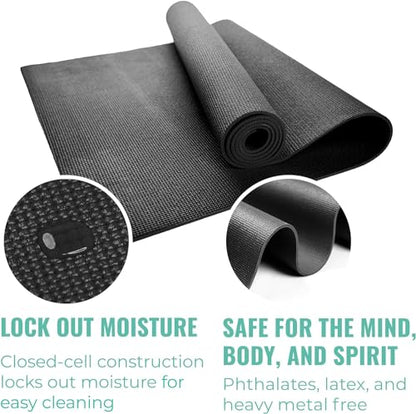 12-Pack Classic Yoga Mat With Carrying Strap, 68" x 24" Non Slip Exercise Mat, 4mm Thick Gym Mat, Bulk Non Toxic Yoga Mats for Home Workout, Schools, Classroom, and Studios - color: Gray