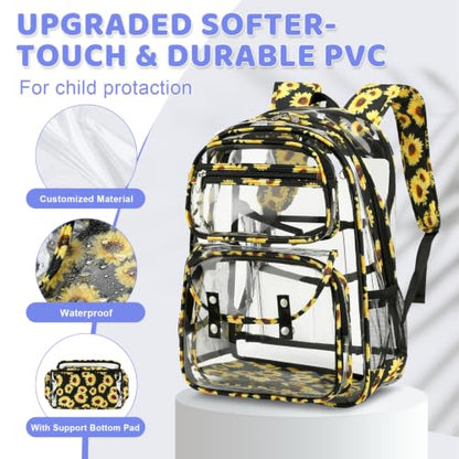 ACESAK Clear Backpack for Girls - 3 Pcs Clear Backpack Heavy Duty with Lunch Bag - See Through Bookbag Stadium Approved for Kids Middle High College School(Black Daisy) - color: Black Daisy