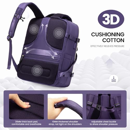 LOVEVOOK 50L Travel Backpack Carry On Airline Approved, Large Backpack with 3 Packing Cubes, TSA Travel Essentials Carry On Bag, Waterproof Weekender Overnight Luggage Daypack, Fits 18 Inch Laptop - color: H-blue-purple-black, size: XLarge - 18.5 Inch - 5