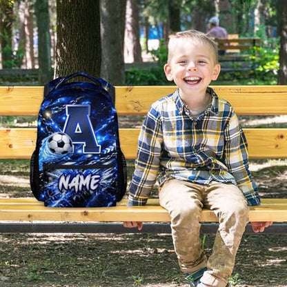 COZYAURA Backpack for Boys - Personalized Soccer Backpack with Initial Name - 17 Inch Kids School Bookbag - Lightweight Sports School Bag for Elementary Kindergarten - color: Blue